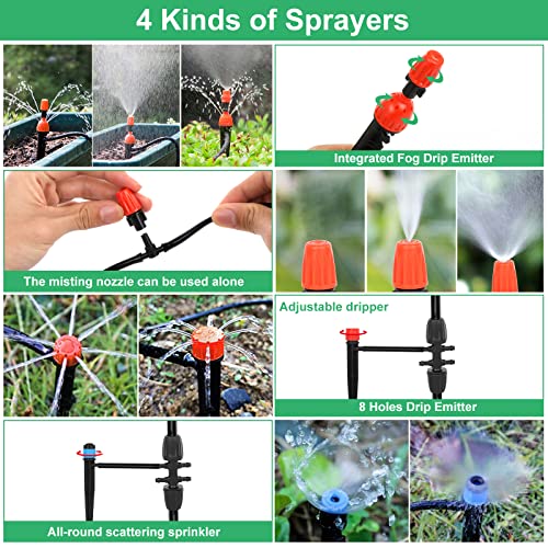 Outfun Drip Irrigation Kit, Plant Watering Sprinkler System with 1/4 inch 1/2 inch Blank Distribution Tubing Hose Adjustable Nozzle, DIY Saving Water Micro Irrigation System Automatic Mist Cooling Irrigation Set for Garden Greenhouse Lawn P