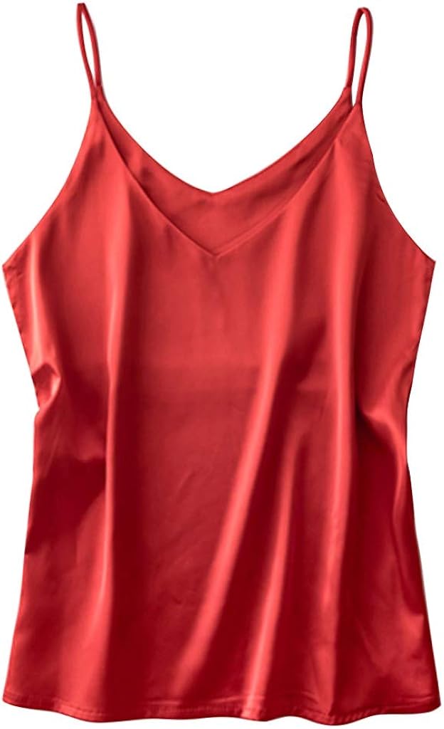 LEKODE Women Vest Solid Casual Fashion V-Neck Satin Pajamas