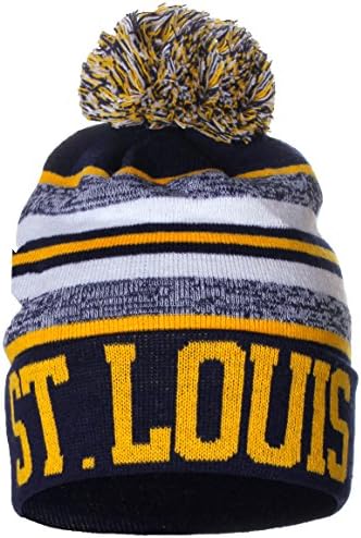 American Cities St. Louis Block Letters Pom Pom Knit Hat Cap Beanie with Detachable Pin