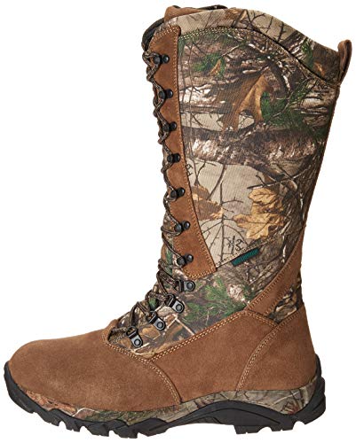 TECS 15" Men's Snakebite Boots, Leather + Suede, Waterproof for Hunting, Fishing, Hiking, Camping or Outdoors, Aggressive Rubber Outsole, Inside Zipper, Camo Laces, 8.5 M US