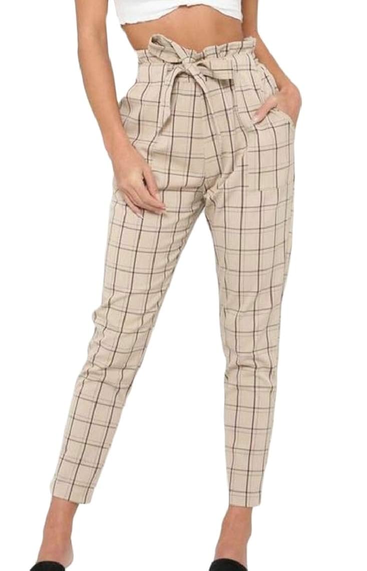 slim leg checked trousers