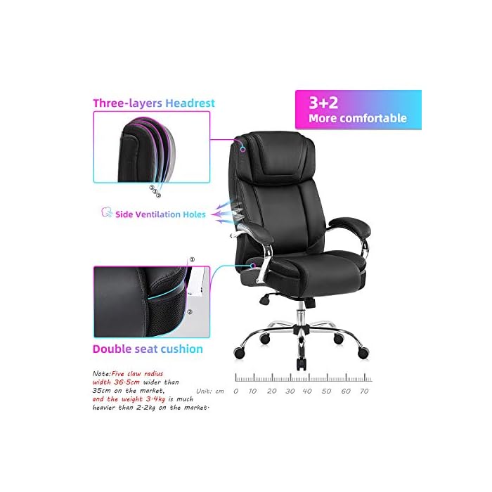 YAMASORO Silla de oficina ergonómica, grande y alta, de piel sintética, silla ejecutiva de escritorio, silla para oficina en casa, color negro - Imagen 4
