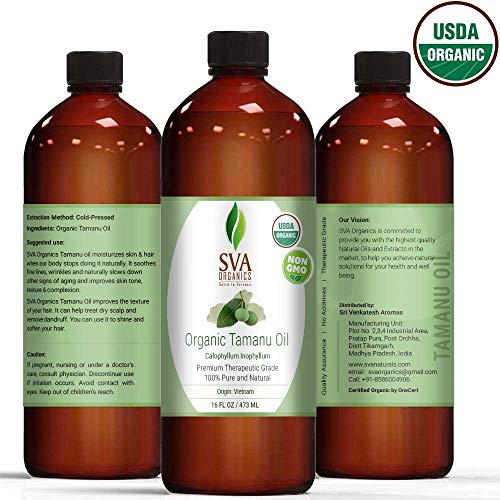SVA Organics Tamanu Oil Organic Cold Pressed 16 Oz USDA Pure Natural Unrefined Carrier Oil for Face, - //coolthings.us