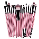 DATEWORK 15 pcs/Sets Foundation Eyebrow Lip Brush Makeup Brushes (Pink )
