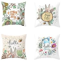 Eccoo House Easter Throw Pillow Covers-4 PCS Hello Spring,Rabbit,Spring Flowers,Country Style Home Decor Cushion Case