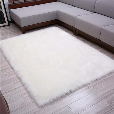 Hexu Faux Sheepskin Rug Faux Long Wool Fleece Fur Lambskin Rug