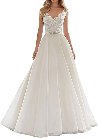Huini Robe Mariee Princesse Sans Manche Robe Dentelle Femme Longue V Col Pour Mariage Amazon Fr Vetements Et Accessoires