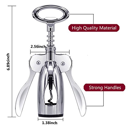 Foho Wing Corkscrew Wine Opener, Premium All-in-one Wine Corkscrew and Bottle Opener With Bonus Wine Stopper, Waiters Corkscrew - Handheld Design - Stainless Steel