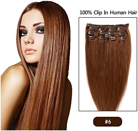 Keepyonger Brazilian 15Inch 18 Inch 20 Inch Clip In Human Hair Extensions , Straight Clip-In Hair Extensions Full Head #06