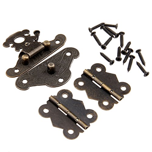 Dophee 1pc Furniture Decorative Cabinet Jewelry Box Latch Hasps and 2pcs Butterfly Hinges with screws