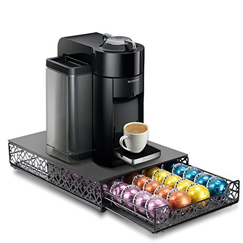 RECAPS Coffee Pod Holder Drawer Storage Coffee Capsules Kitchen Organizer Compatible with Vertuoline Stores 40 Capsules Black Color