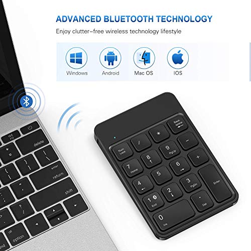 Bluetooth Number Pad, Wireless Numeric Keypad - Lekvey Rechargeable Slim 18-Key Number Keypad Keyboard Compatible for MacBook, iMac, OS, Windows, Laptop, PC Surface Pro, etc - Thumbnail 2