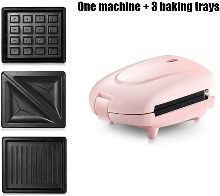 XHLLX Mini Sandwich, Maker Electric Waffle Iron Machine Panini Baking Cake Oven Bread Muffin Stainless Steel Breakfast Toaster +3 Baking Trays,B