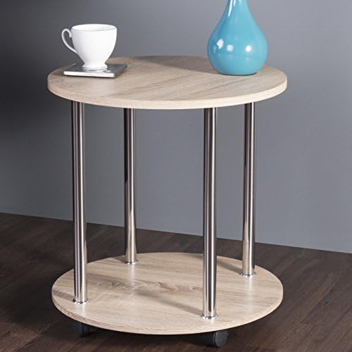 Latitude Run 18" Adelinna 2-Tier Round Side End Table (Whitewashed Oak)