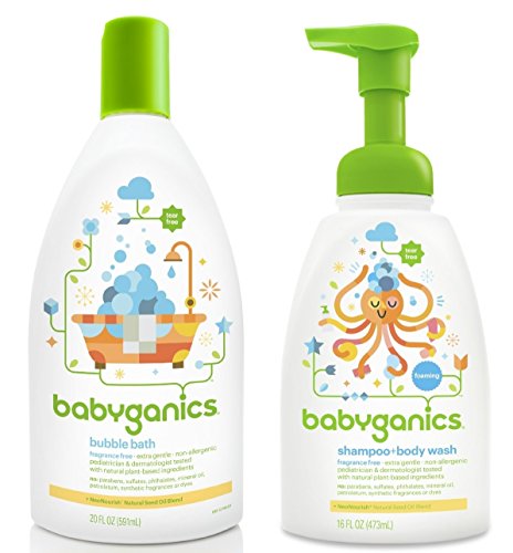 Babyganics Baby Bubble Bath with Shampoo & Body Wash, Fragrance Free