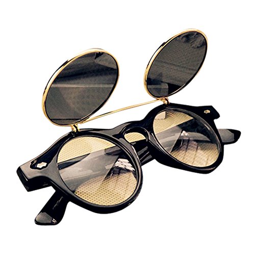 FUNOC Vintage 50s Unisex Sunglasses Steampunk Flip Up Cyber Round Goggles Glasses