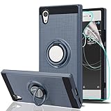 YmhxcY Sony Xperia XA1 Case with HD Phone Screen Protector, 360 Degree Rotating Ring & Bracket Dual Layer Shock Bumper Cover for Sony Xperia XA1 5