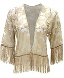 NEW Womens Ladies Floral TASSEL FRINGE LACE CROP Bolero WRAP KIMONO SIZE 8 10 12 (One Size (UK 8-12))
