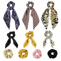 Hair Slik Scrunchies, 10 Pcs Elastic Hair Bands Scrunchy Hair Ties Ropes Ponytail holder for Women Chiffon Flowers Hair Accessories Scarf Ties Scrunchie Pack by Wiilkac