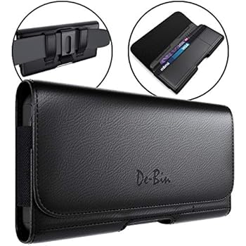 De-Bin iPhone 11 Pro Max, iPhone Xs Max 7 Plus 8 Plus 6s Plus Holster, Leather Belt Case with Clip Cell Phone Pouch Belt Holder for iPhone 11 Pro Max (Fits Phone w/Otterbox Lifeproof Battery Case on)