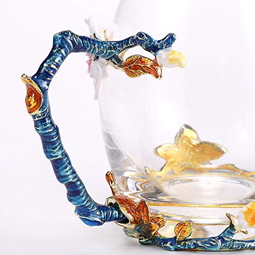 SEMAXE Handmade Glass Cup with Spoon Set and Cloisonne Handle,can be used as Teacup, Coffee Mug, Drinking Cup and Mother's Day, Christmas, Wedding Anniversary, Birthday Gifts(Apricot flower,Pink) - Thumbnail 5