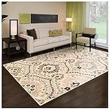 Superior Designer Augusta Collection Area Rug, 8mm Pile Height with Jute Backing, Beautiful Floral Scalloped Pattern, Anti-Static, Water-Repellent Rugs - Beige, 5' x 8' Rug