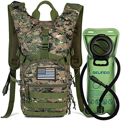 Gelindo Military Tactical Hydration Backpack with 2L Water Bladder Light Weight, MOLLE Tactical Assault Pack for Hiking Biking Running Walking Climbing Outdoor Travel
