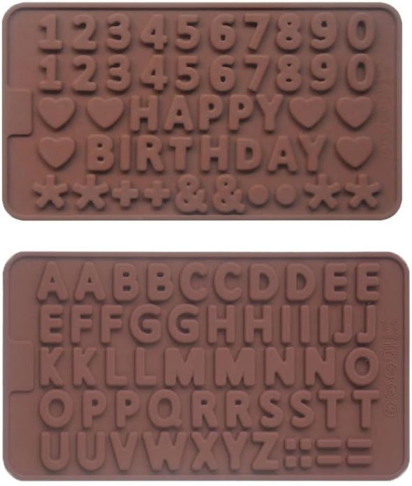 Ebake Alphabet Number and Symbol Silicone Mold for Chocolate, Jelly, Candy, Ice Cubes and Fondant Cake Decoration (Brown, set of 2)