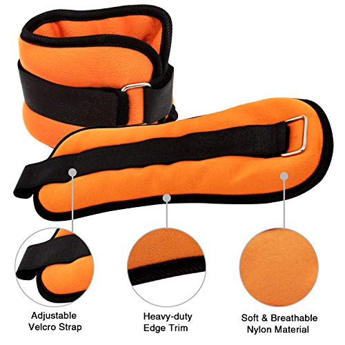 Wesoke Ankle/Wrist Weights, Small Hand Leg Arm Cuff Weight Set for Women Men and Kids, with Adjustable Straps for Fitness Dancing Exercise Gym Workouts Training Running Aerobics (1 Pair, 2lb Orange) - Thumbnail 3