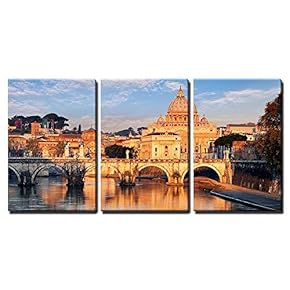 3 Piece Canvas Wall Art - Vatican City, Rome - Modern Home Art Stretched and Framed Ready to Hang - 16"x24"x3 Panels