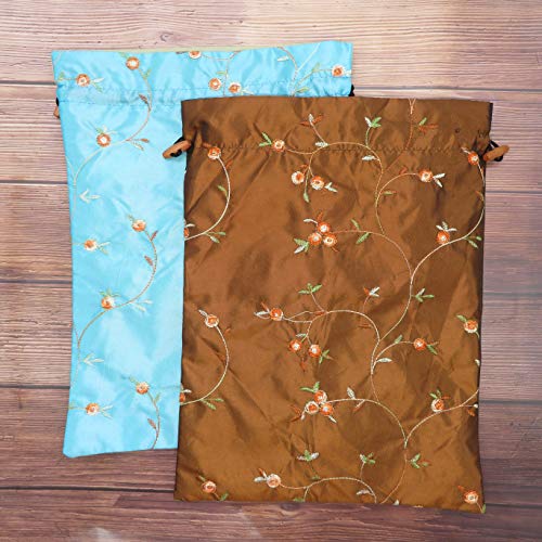 Ouyatoyu 4pcs Embroidered Silk Flower Design Jacquard Travel Bag, Laundry Bags Shoe Bags, Lingerie Bags Underwear Bags for Travel Storage for Men Women Washable Cloth Shoe Bags - Thumbnail 4