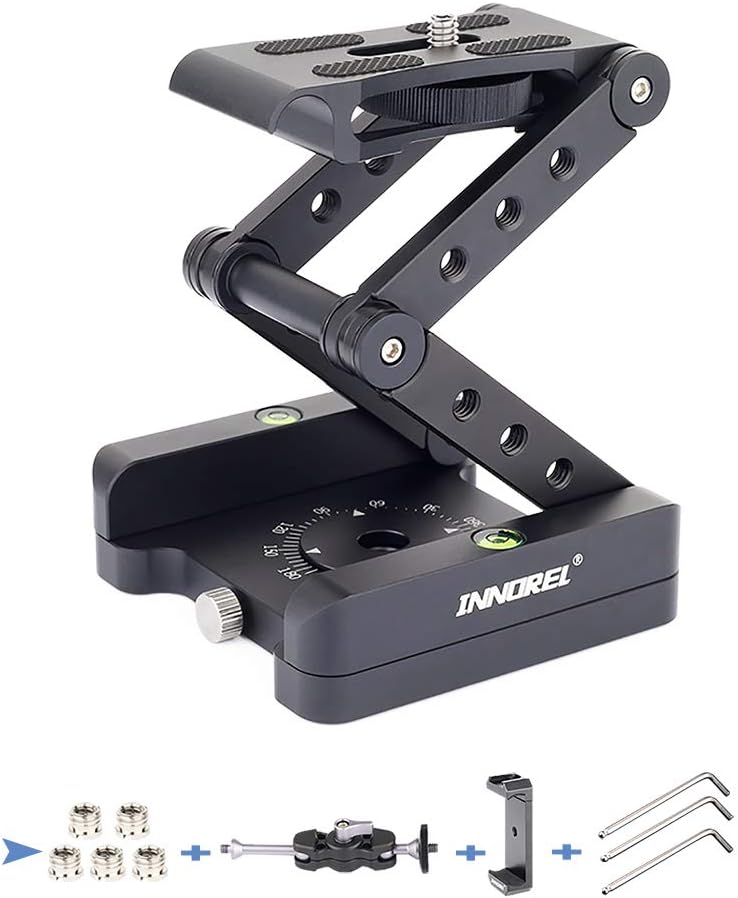Z-Flex Tilt Tripod Head-INNOREL MH5 CNC Aluminum Alloy All Metal Flexible Folding Z Pan 360° Horizontal Rotation with 1/4" and 3/8" Screws
