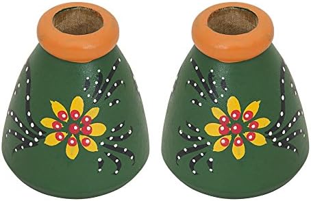 Cratly Pair of Multipurpose ( Pen Holder , Flower Holder ) Unbreakable Flower Vase Decorative Having Terracotta Painting / Handi Flower Vase 2.5x2.5x3 (LXBXH) inch
