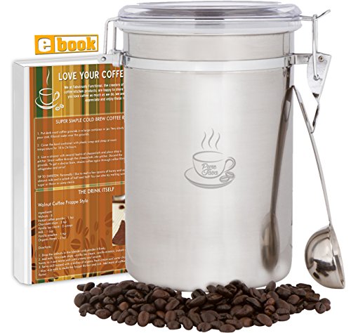 PureJava Coffee Canister ~ Large Coffee Container ~ Bonus Stainless Steel Coffee Scoop AND Bonus Coffee Recipe eBook With Cold Brew Coffee Recipe Included - Thumbnail 6
