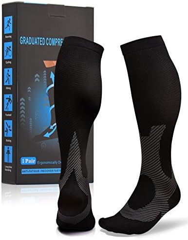 Atist Compression Socks for Women &amp; Men, 20-30 mmhg, Runners Cycling Biking, Helps Calves, Foot &amp; Heel Pain Relief, Black, L/XL
