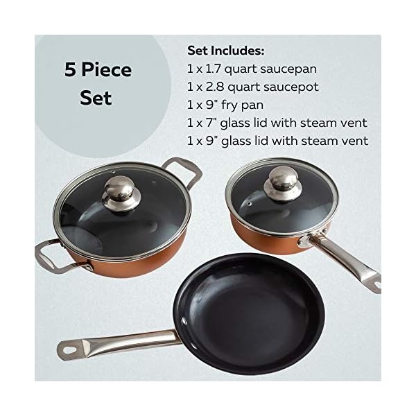 Non-Stick-Cooking-Pans-and-Pots-Set-5-pcs-Oven-Safe-Copper-Cookware-Saucepan-Pots-with-Lids-Kitchenware-Frying-Pan-by-Nuovva Non-Stick Cooking Pans and Pots Set - 5 pcs Oven Safe Copper Cookware - Induction Hob Saucepan Pots with Lids…