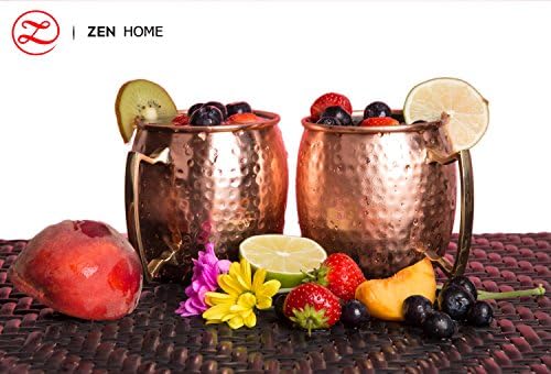 100% Premium Moscow Mule Copper Mugs (Set of 2) 16 Oz | Solid Handmade Copper Drink Cup w/ Brass Handle | Hammered for Unique & Authentic Look / Feel | For Cocktails, Vodka, Beverages & More | ZenHome
