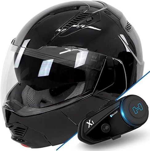 Hawk ST-1197 InFlux Glossy Bundle 2 in 1 Modular Helmet with Hawk X1 Black Blue - Medium w/ X1 Bluetooth