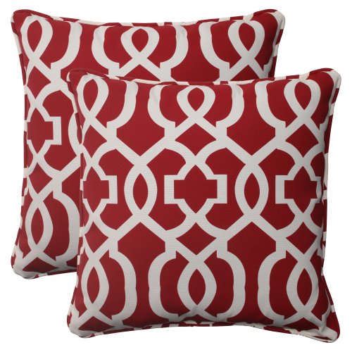 Pillow Perfect Outdoor New Geo Corded Throw Pillow, 18.5-Inch, Red, Set of 2