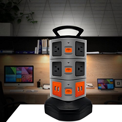 Surge Protector Power Strip, Lovin Product Safety Universal Electric Charging Station; with 10 Outlets 4 USB/Rotating Tower/ 6 feet Cord Wire Extension Power Strip Tower (10 Outlets 4 USB)