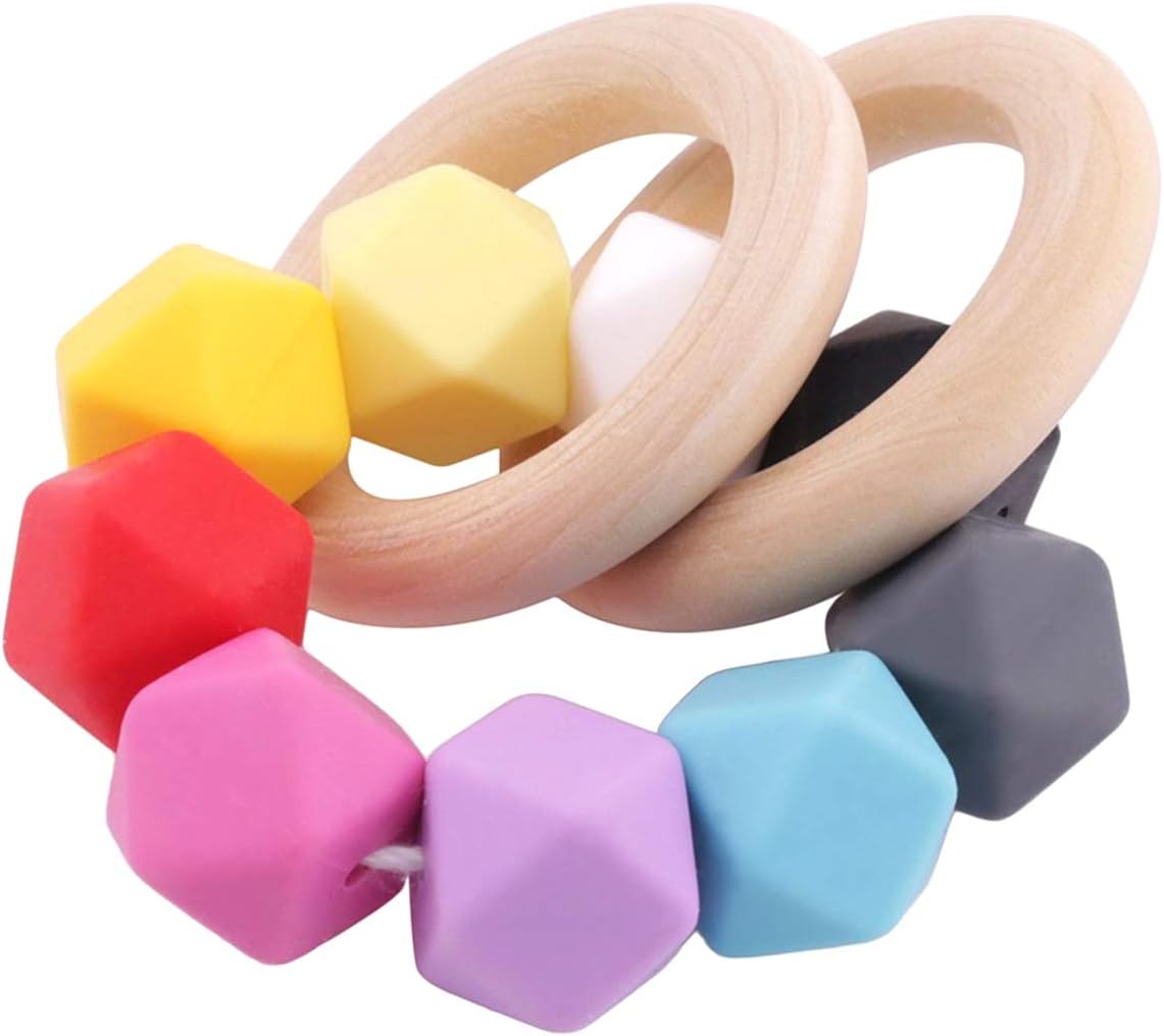 Baby Love Home Organic Wooden Toys Natural Skwish Rattle Wood Teether Rattles 4pc Montessori Infant Rainbow Bells Baby Ringer Montessori Educational Toy