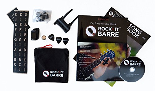 Rock-iT Barre Guitar & Ukulele Chording Device, Basic BEGINNER Package, W/ BROWN STICKERS - USE ON DARK & ALL INSTRUMENT NECKS (Black Device)