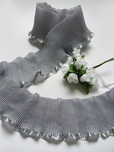 2.5" Silver Grey Chiffon Ruffles Pleated Lace Trims Satin Edge for Dress Sewing Crafts Costumes Decoration 1 Yard