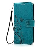 ZTE ZMAX Pro / ZTE Carry Z981 Wallet Case - Auideas Fashion Floral Butterfly Embossed PU Leather Magnetic Flip Cover Card Holders & Hand Strap for ZTE ZMAX Pro / ZTE Carry Z981 with Pen - Blue