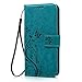 LG K8 (LG Escape 3,LG Phoenix 2) Wallet Case - Auideas Fashion Floral Butterfly Embossed PU Leather Magnetic Flip Cover Card Holders & Hand Strap for LG K8 (LG Escape 3,LG Phoenix 2) with Pen - Blue