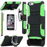 iPhone 6 Plus Case, ULAK iPhone 6 (5.5) Case Hybrid Impact Rubber Combo Holster Cover Case for iPhone 6 Plus With Belt Swivel Clip + Screen Protector and Stylus(Green)