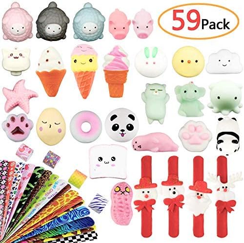 Party Favors for Kids,ZOYJITU 59Pcs Include 10 Mochi Squishies Toys,10 Slow Rising Toys,34 Slap Bracelets,5 Vocal Animal Toy,Stress Reliever Anxiety Toys,Party Favors,Gift Set for Kids