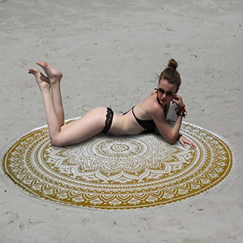 KraftDirect Mandala Beach Throw - SUPERIOR QUALITY - Organic Cotton Round Beach Throws, Best Beach Blanket