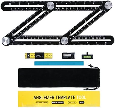 Angleizer Template Tool, Ruipye General Aluminium Alloy Multi-Angle Measuring Ruler for Handymen, Builders, Craftsmen, Weekend Warriors and DIY-ers - Black