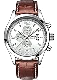 CIVO Mens Watch White Decorative Dial Luxury Brown Leather Band Waterproof Simple Wrist Watch Business Casual